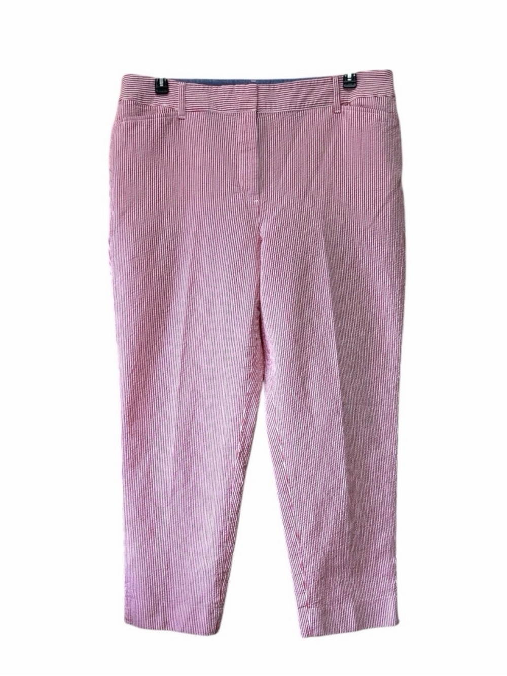 Talbots Petite Red and White Seersucker Perfect Crop Pant
